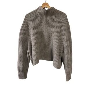 Gray Ribbed Mock Neck Women's Sweater merino wool size L